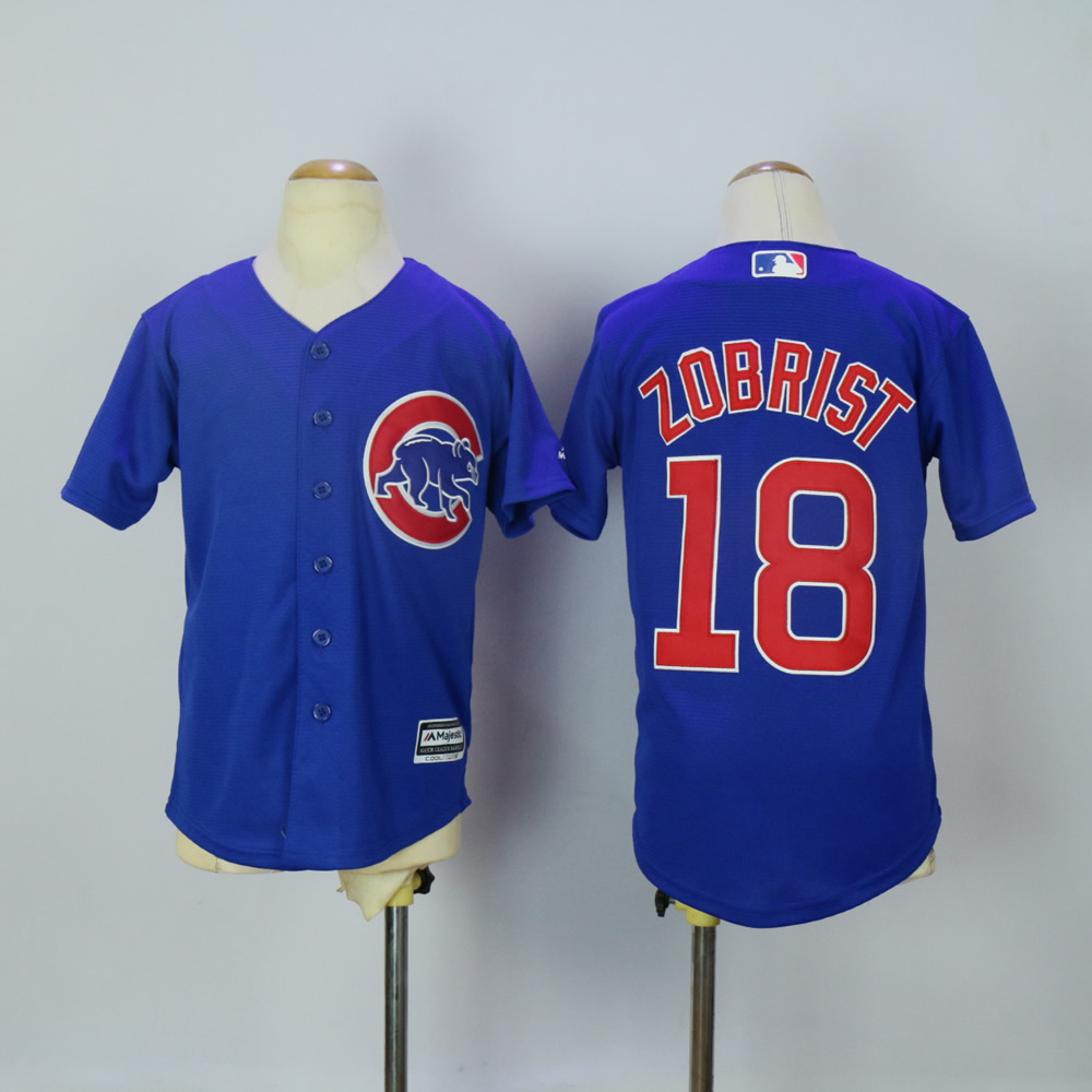Youth Chicago Cubs #18 Zobrist Blue MLB Jerseys